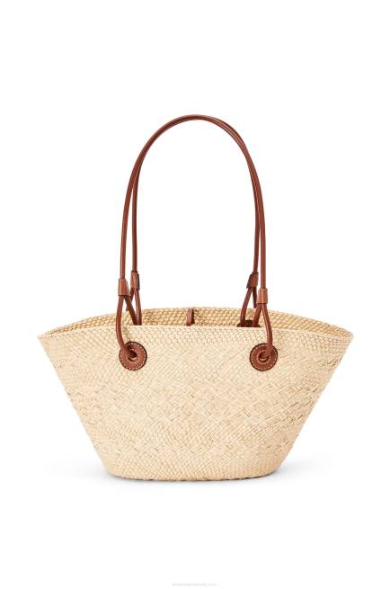 Natural/Tan Small Anagram Basket bag in iraca palm and calfskin Loewe 84PR19 Women