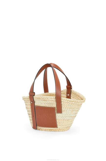 Natural/Tan Small Basket bag in palm leaf and calfskin Loewe 84PR20 Women