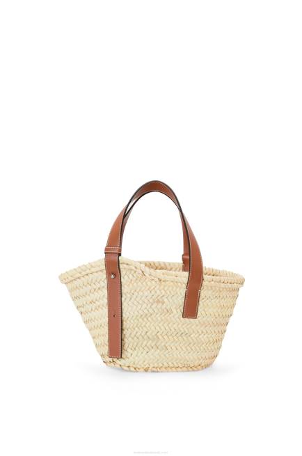 Natural/Tan Small Basket bag in palm leaf and calfskin Loewe 84PR20 Women