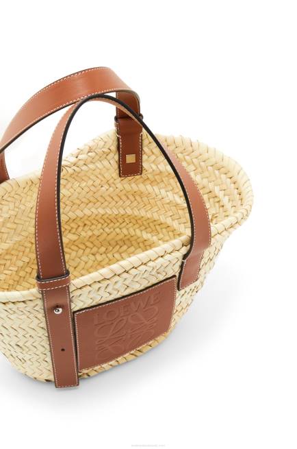 Natural/Tan Small Basket bag in palm leaf and calfskin Loewe 84PR20 Women