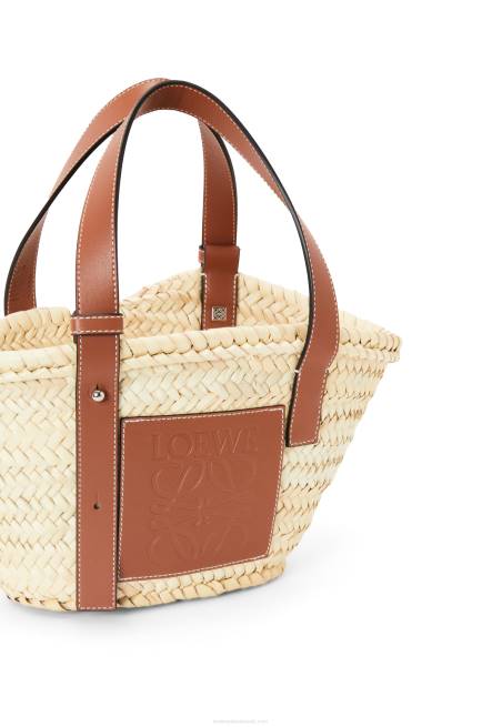 Natural/Tan Small Basket bag in palm leaf and calfskin Loewe 84PR20 Women
