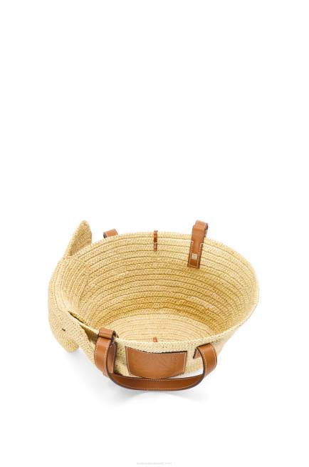 Natural/Tan Small Elephant Basket bag in raffia and calfskin Loewe 84PR79 Women