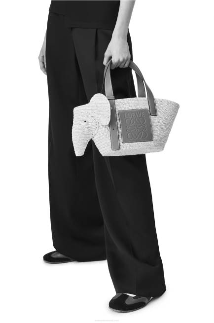Natural/Tan Small Elephant Basket bag in raffia and calfskin Loewe 84PR79 Women