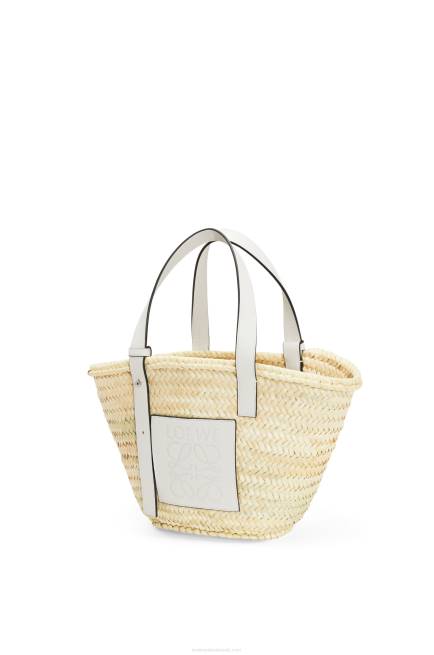 Natural/White Basket bag in palm leaf and calfskin Loewe 84PR49 Women
