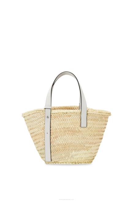 Natural/White Basket bag in palm leaf and calfskin Loewe 84PR49 Women