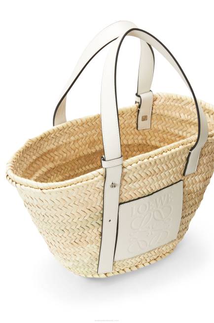 Natural/White Basket bag in palm leaf and calfskin Loewe 84PR49 Women