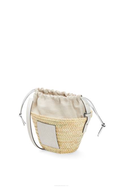 Natural/White Drawstring bucket bag in palm leaf and calfskin Loewe 84PR23 Women