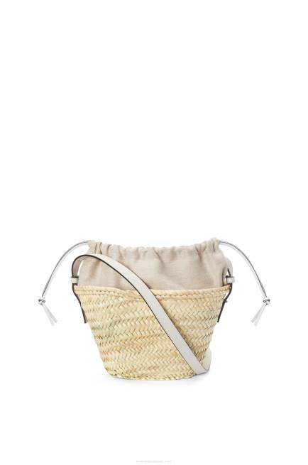 Natural/White Drawstring bucket bag in palm leaf and calfskin Loewe 84PR23 Women