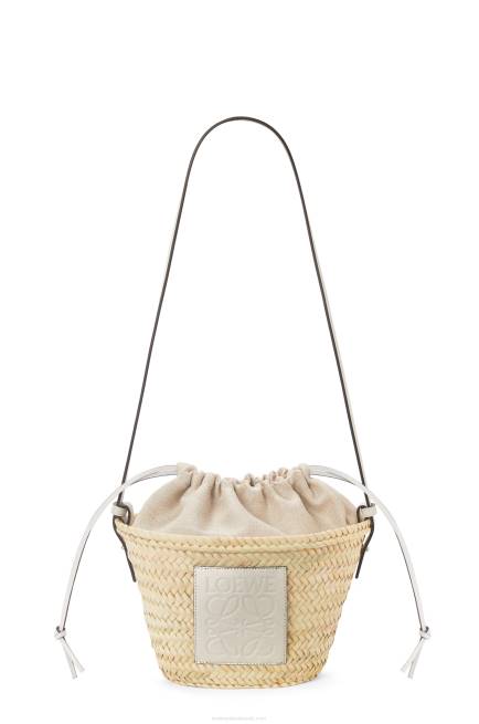 Natural/White Drawstring bucket bag in palm leaf and calfskin Loewe 84PR23 Women