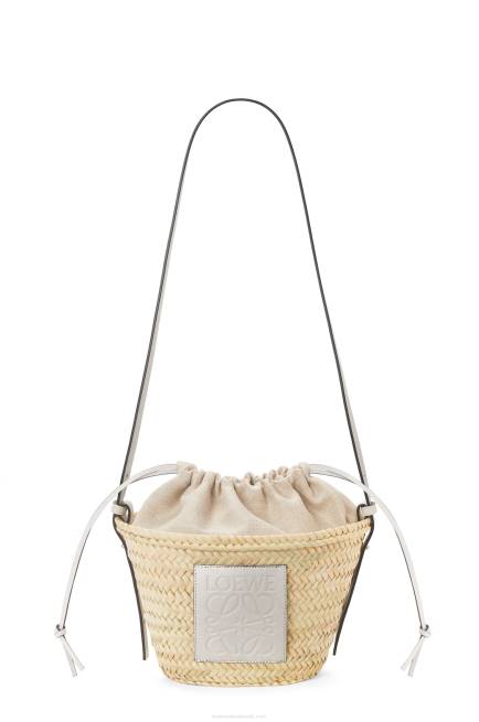 Natural/White Drawstring bucket bag in palm leaf and calfskin Loewe 84PR23 Women