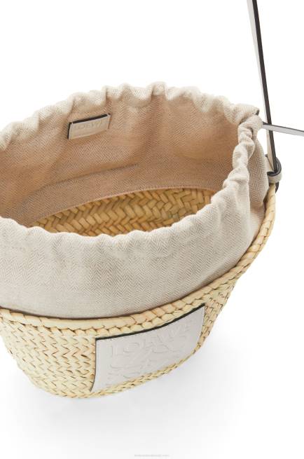 Natural/White Drawstring bucket bag in palm leaf and calfskin Loewe 84PR23 Women