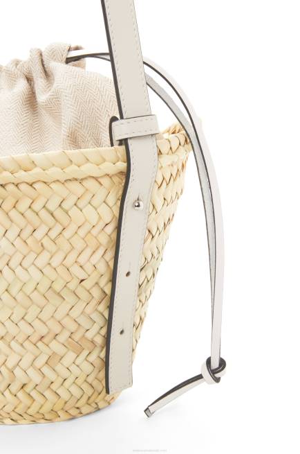 Natural/White Drawstring bucket bag in palm leaf and calfskin Loewe 84PR23 Women