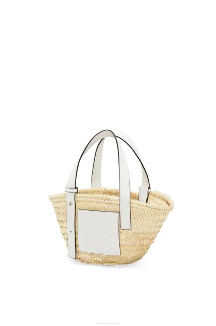 Natural/White Small Basket bag in palm leaf and calfskin Loewe 84PR48 Women