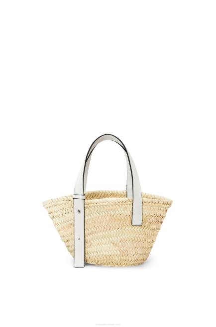 Natural/White Small Basket bag in palm leaf and calfskin Loewe 84PR48 Women