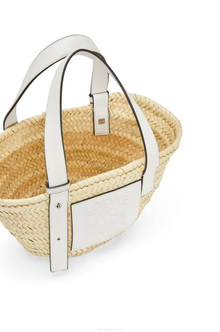 Natural/White Small Basket bag in palm leaf and calfskin Loewe 84PR48 Women