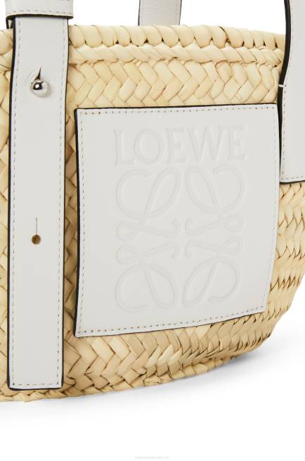 Natural/White Small Basket bag in palm leaf and calfskin Loewe 84PR48 Women