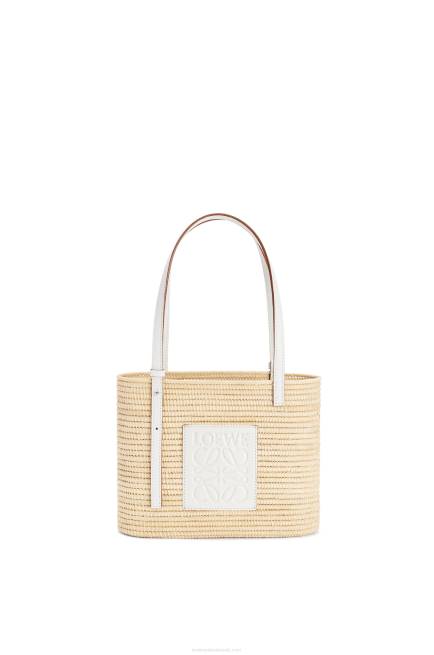 Natural/White Small Square Basket bag in raffia and calfskin Loewe 84PR47 Women