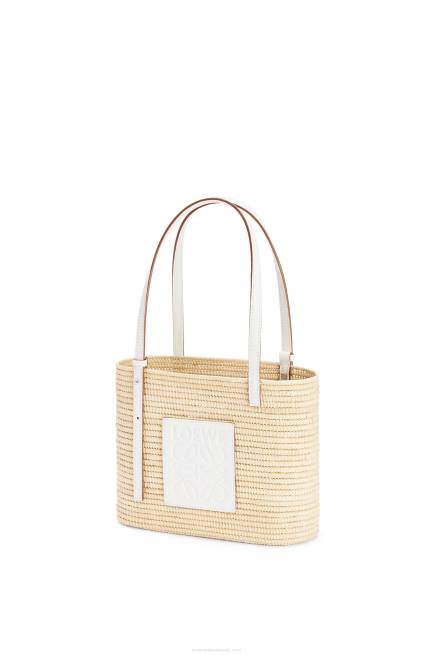 Natural/White Small Square Basket bag in raffia and calfskin Loewe 84PR47 Women