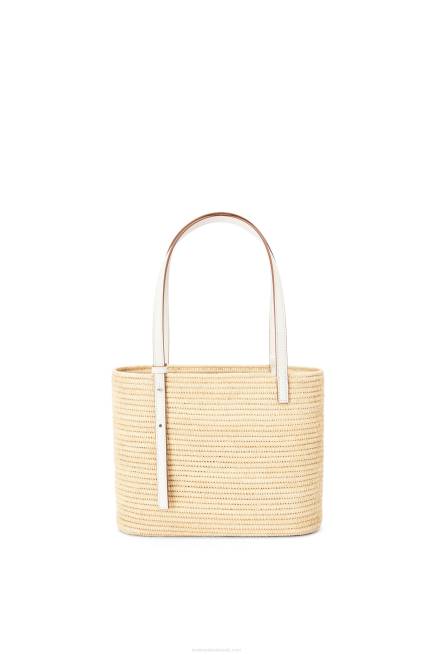 Natural/White Small Square Basket bag in raffia and calfskin Loewe 84PR47 Women