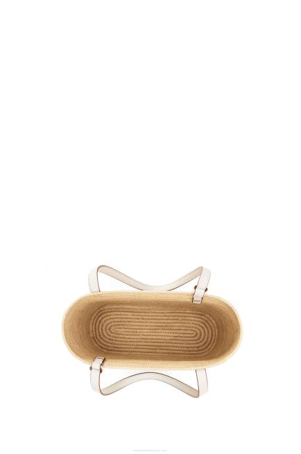 Natural/White Small Square Basket bag in raffia and calfskin Loewe 84PR47 Women