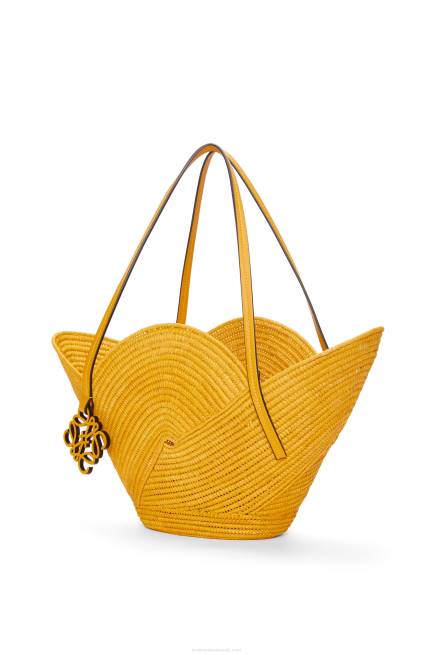 Ochre Petal basket bag in raffia and calfskin Loewe 84PR40 Women