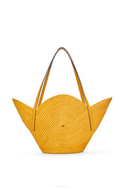 Ochre Petal basket bag in raffia and calfskin Loewe 84PR40 Women