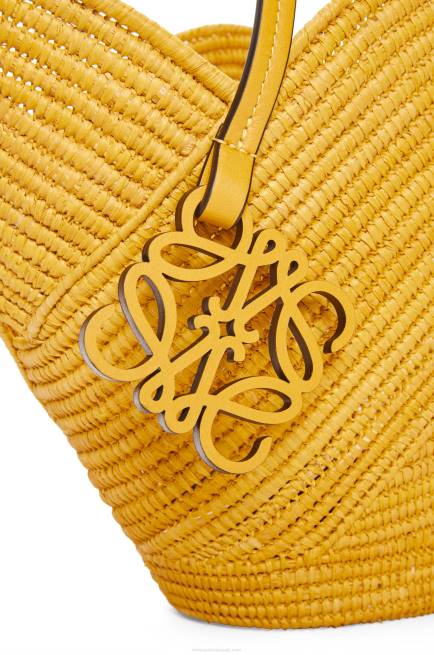Ochre Petal basket bag in raffia and calfskin Loewe 84PR40 Women