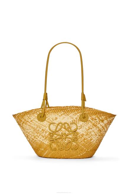 Ochre Small Anagram basket bag in iraca palm and calfskin Loewe 84PR8 Women
