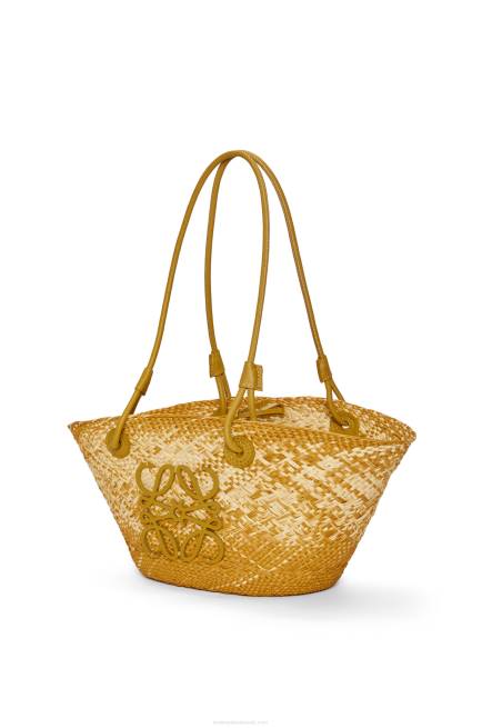 Ochre Small Anagram basket bag in iraca palm and calfskin Loewe 84PR8 Women