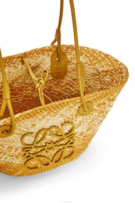 Ochre Small Anagram basket bag in iraca palm and calfskin Loewe 84PR8 Women