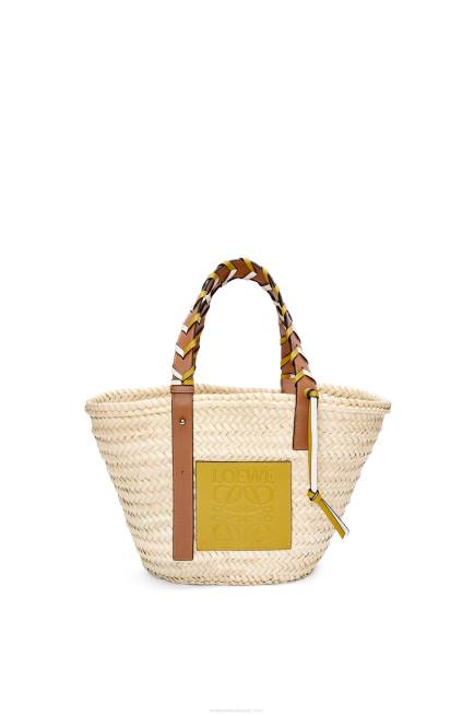 Ochre/Tan Basket bag in palm leaf with a braided handle in calfskin Loewe 84PR6 Women
