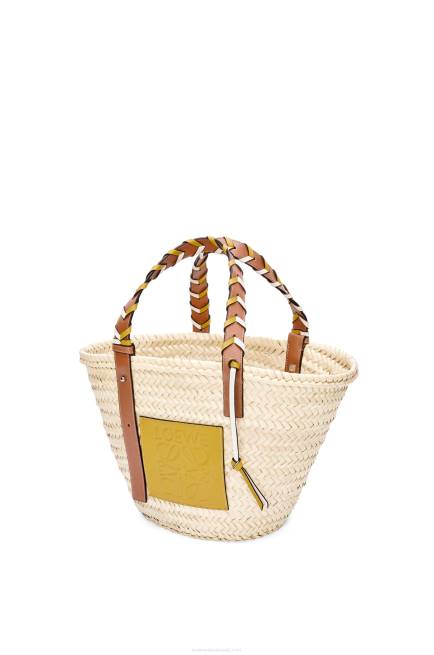 Ochre/Tan Basket bag in palm leaf with a braided handle in calfskin Loewe 84PR6 Women