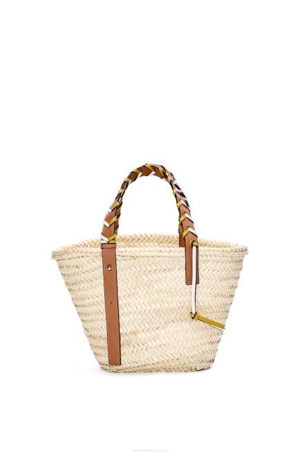 Ochre/Tan Basket bag in palm leaf with a braided handle in calfskin Loewe 84PR6 Women