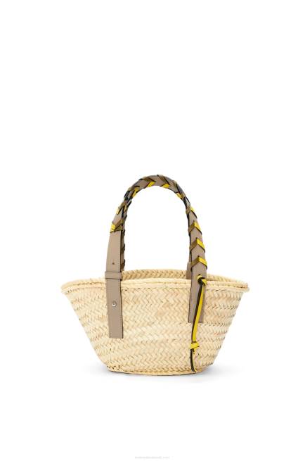 Olive/Sand Small Basket bag in palm leaf with a braided handle in calfskin Loewe 84PR5 Women