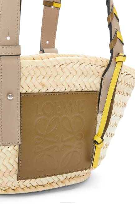 Olive/Sand Small Basket bag in palm leaf with a braided handle in calfskin Loewe 84PR5 Women