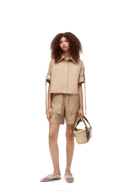 Olive/Sand Small Basket bag in palm leaf with a braided handle in calfskin Loewe 84PR5 Women