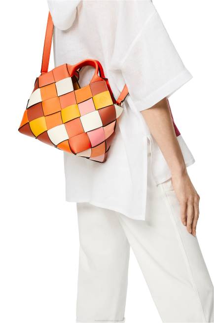 Orange Small Surplus Leather Woven basket bag in calfskin Loewe 84PR102 Women
