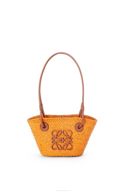 Orange/Tan Mini Anagram Basket bag in iraca palm and calfskin Loewe 84PR97 Women