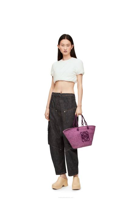 Purple Anagram Basket bag in iraca palm and calfskin Loewe 84PR83 Women