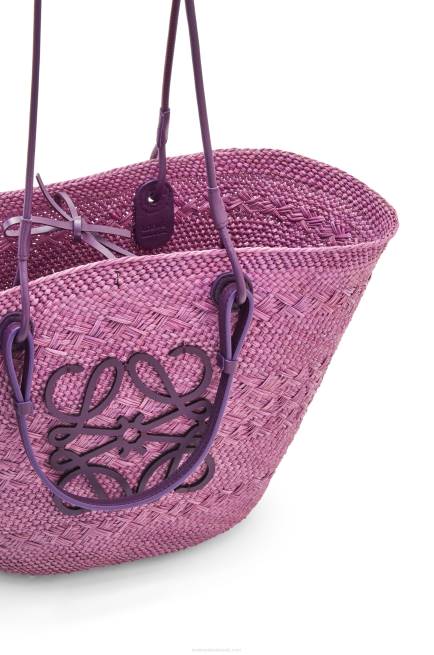 Purple Anagram Basket bag in iraca palm and calfskin Loewe 84PR83 Women