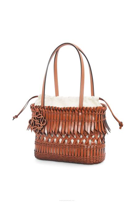 Tan Fringe Square Basket bag in calfskin Loewe 84PR90 Women
