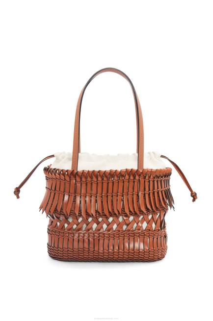 Tan Fringe Square Basket bag in calfskin Loewe 84PR90 Women