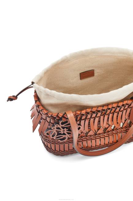 Tan Fringe Square Basket bag in calfskin Loewe 84PR90 Women