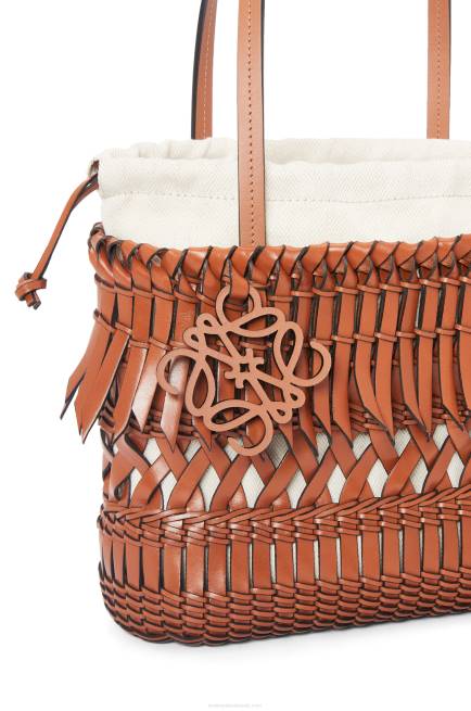 Tan Fringe Square Basket bag in calfskin Loewe 84PR90 Women