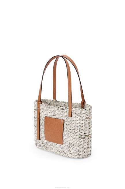 Tan/Multicolor Small Newspaper Square Basket bag in paper and calfskin Loewe 84PR101 Women
