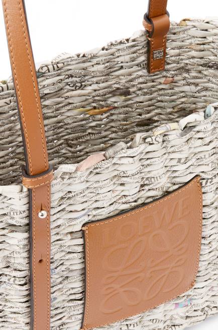 Tan/Multicolor Small Newspaper Square Basket bag in paper and calfskin Loewe 84PR101 Women