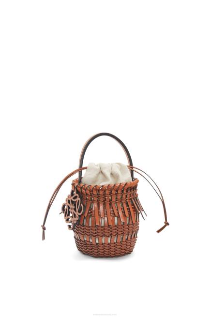 Tan Small Fringe Bucket bag in calfskin Loewe 84PR89 Women