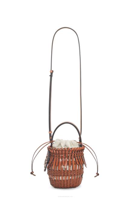 Tan Small Fringe Bucket bag in calfskin Loewe 84PR89 Women