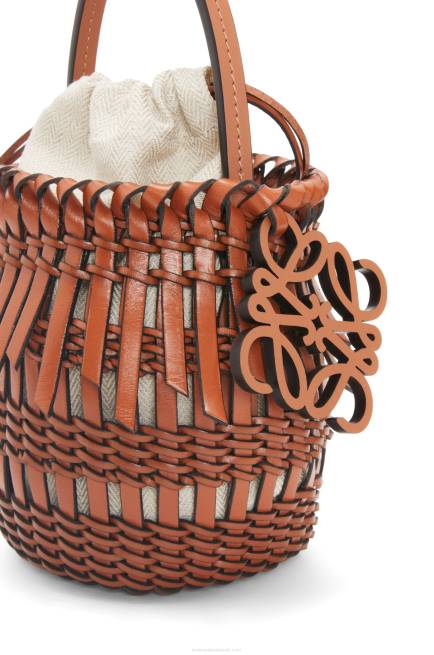 Tan Small Fringe Bucket bag in calfskin Loewe 84PR89 Women