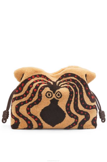 Beige/Chocolate XL Flamenco clutch in shearling Loewe 84PR466 Women